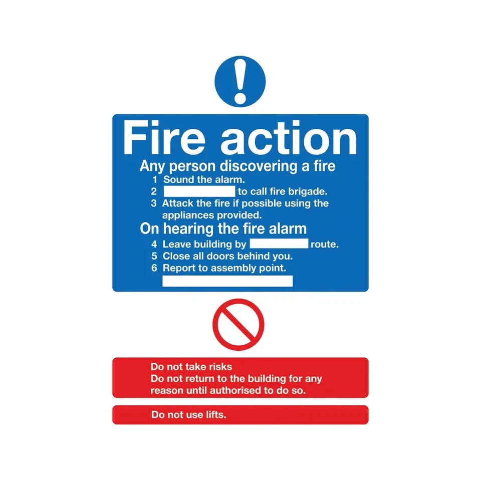 Safety Sign Fire Action Words A4 Self Adhesive FR03550S - Image 1 of 1