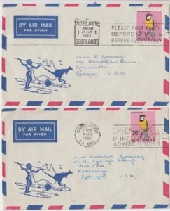 Stamps Australia 2/- & 20c Whistler bird on pair airmail covers sent to USA - Picture 1 of 1