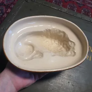 Antico stampo gelatina vintage leone grande gatto rilievo budino stampo ceramica 1920 circa - Foto 1 di 8