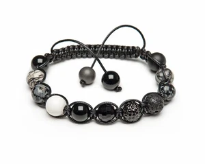 Shamballa Bracelet UK Snowflake Obsidian Agate Picasso Lava Alabaster Gemstones  - Picture 1 of 7