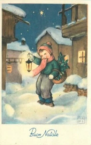 Artist impression Happy New York boy winter 1950s Postcard 21-9431 - Picture 1 of 2