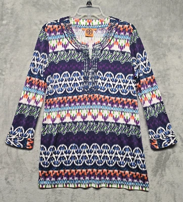 Vestido Tory Burch Mujer Talla Extra Grande Azul Púrpura Naranja Verde Seda Tachonado Foto 1 de 4