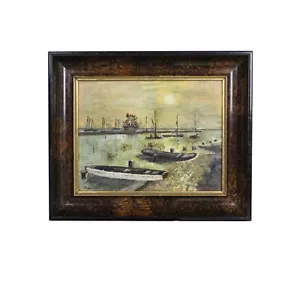 Boote am Hafen – Gemälde mit schönem Holzrahmen - Bild 1 von 4