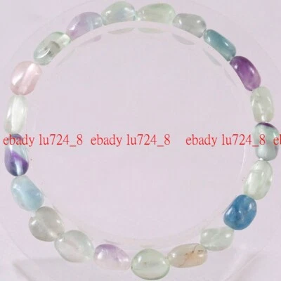 Multiolor 8-10mm Natural Fluorite Irregular Freeform Gems Beads Bracelet 7.5'' - Image 1 of 4