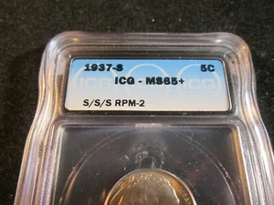 1937-S BUFFALO NICKEL RPM-2 S/S/S RARE ICG MS65+ 0301 - Picture 1 of 7