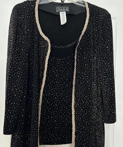 VTG Alex Evenings 2 Piece Set X L Black/ GoldSparkle Jacket Set - Picture 1 of 10