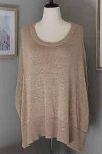 Poncho Suéter Chico’s L/XL Tostado Cuello Redondo Mezcla de Algodón Dobladillo Acanalado Calce Suelto - Imagen 1 de 7