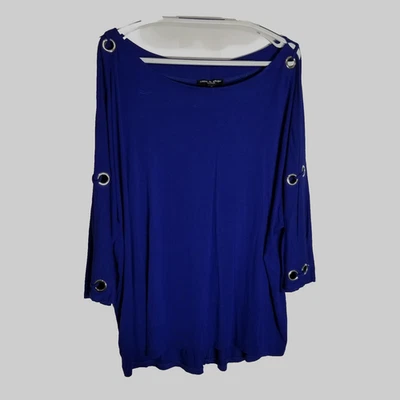 Кабель и калибр Топ женщин 2 X синий разрез длинным рукавом серебряные кольца Slinky трикотажа - Изображение 1 из 4