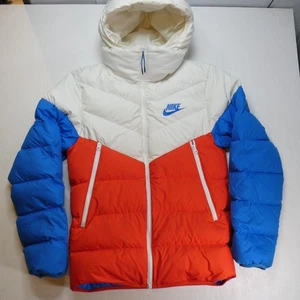 Nike Down Jacket Mens Small Blue Red White Colorblock Hooded Puffer 928833-133 - Picture 1 of 19