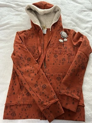 Billabong Y2K Vintage Zip Up Hoodie, Orange, Sherpa Lined Hood, Small - Image 1 of 4