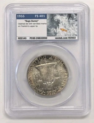1955 P Franklin Silver Half Dollar  PCGS MS65 FS-401 BUGS BUNNY VARSLAB-#Z235  - Image 1 of 3