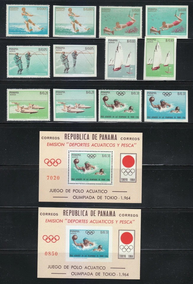 Panamá 1964 MNH Mi 734-745+Bloques 21,22 Sc 454-454E, 454Ef Deportes Acuáticos-Lujo ** Foto 1 de 2