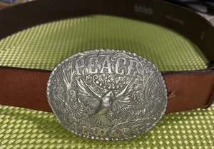 Ultra Rare Paul Smith Leather Belt w/ Pewter Buckle "Peace Always" Flying Dove - Picture 1 of 10