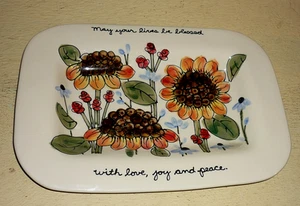 LARGE Sunflower PLATTER by JULIE CHAI POTTERY. Famous Michigan Potter 14.5 " L - Picture 1 of 10