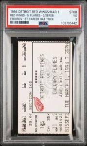 HOF Sergei Federov 1st Career Hat Trick Ticket Stub, 3/1/1994 DET vs CGY, PSA 3 - Picture 1 of 3
