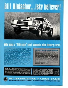 1971 CAMARO PRO STOCK DRAG RACING / BILL HIELSCHER ~ ORIGINAL ISKENDERIAN AD - Imagen 1 de 1