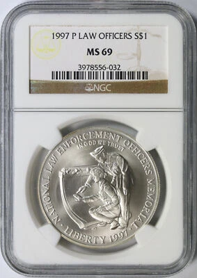1997-P $1 Law Officers Commemorative Silver Dollar NGC MS69 - Image 1 of 2