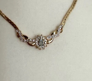 Movitex Vintage 1980s Diamante Herringbone Necklace Pretty Gold Tone - Picture 1 of 5