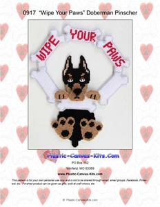 Doberman Pinscher Dog-Wipe our Paws Wreath- Plastic Canvas Pattern or Kit - Picture 1 of 1