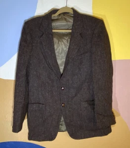 Vintage McTaggarts Harris Tweed Virgin Scottish Wool Brown Mens Blazer Jacket - Picture 1 of 8