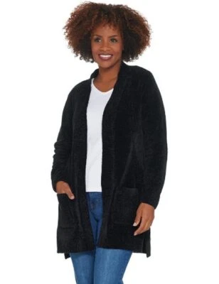 Denim & Co Negro Chenilla L/S Frente Abierto Acogedor Cárdigan Suéter XXS Nuevo Foto 1 de 4