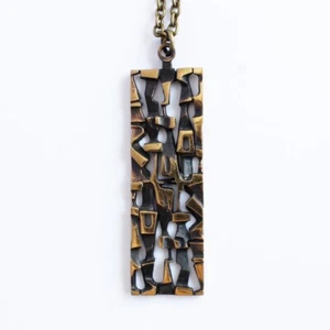 Vtg Finnish Bronze Necklace Chain Geometric Rectangular Motif Jorma Laine Style - Picture 1 of 5