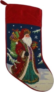 Peking Handicraft Santa Saint Nicholas Presents Needlepoint Christmas Stocking - Picture 1 of 4