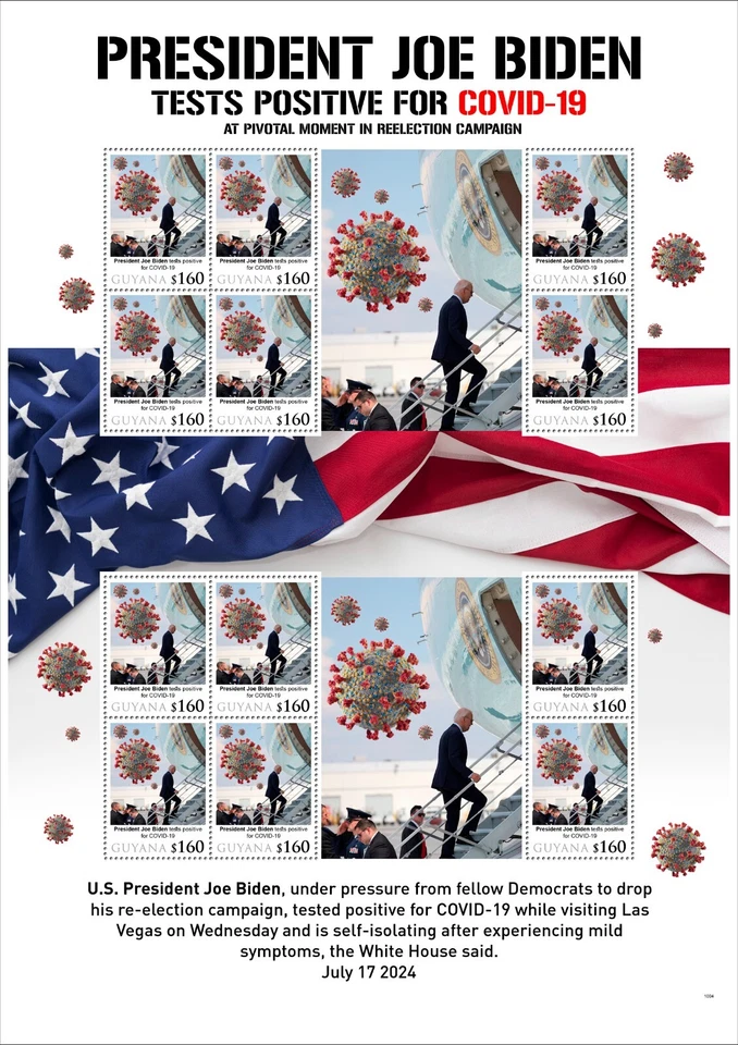 President Joe Biden Tests Positive for Corona MNH Stamps 2024 Guyana 12 Stamps - Image 1 of 1