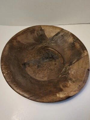 Round Wooden Bowl, primitive/country dough Bowl.  J.C. and Rollie - Image 1 of 4