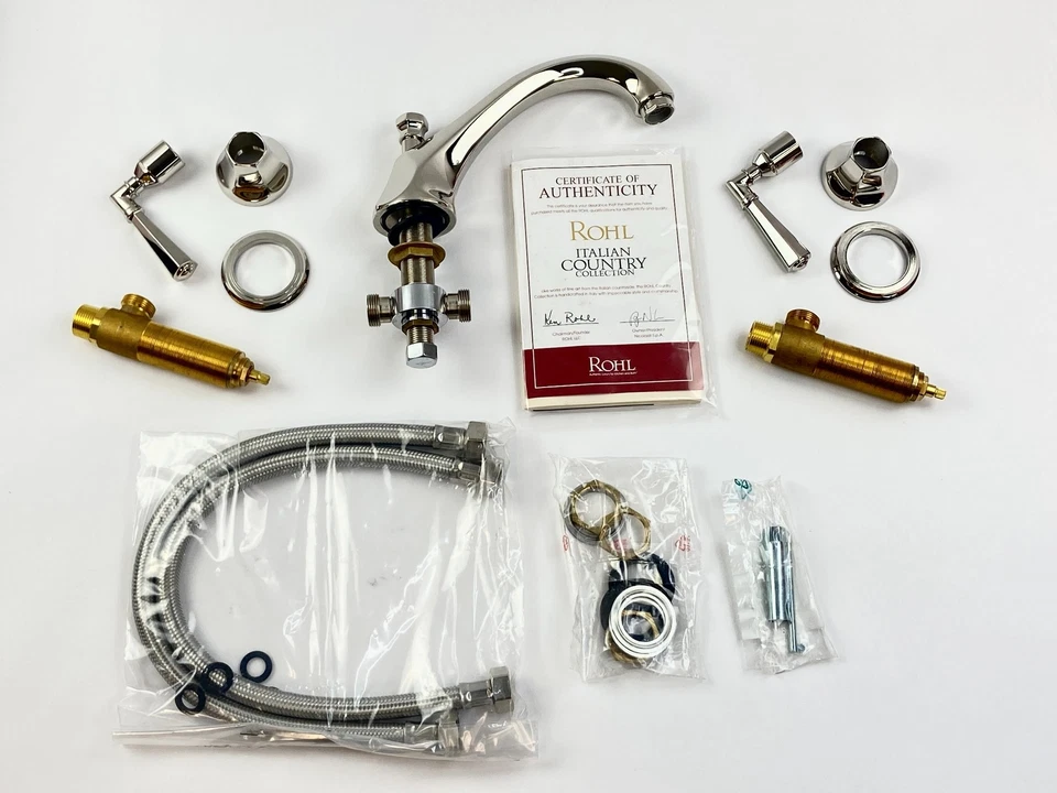 Relleno de bañera Rohl de 3 orificios con mango de doble palanca níquel pulido 3/4 pulgadas A1984LMPN Foto 1 de 4