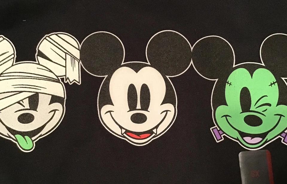 Disney Womens Black Long Sleeve Mickey Monster Faces Pullover Sweatshirt Size XS