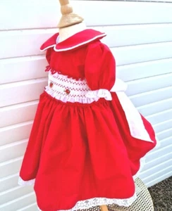 DREAM 0-8 years BABY GIRLS Red Xmas traditional Spanish  smocked lined  dress  - Picture 1 of 8