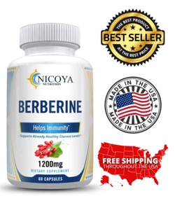 Premium Berberine HCL 1200mg Healthy Cholesterol, Anti-inflammatory, Blood Sugar - Picture 1 of 10