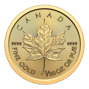 GOLD MAPLE LEAF 2024 CANADA RCM 1/20oz .9999 Pure 24karat GOLD Bullion $1 Coin - Picture 1 of 3
