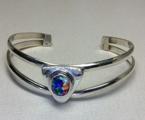 Vintage Sterlingsilber Modernisten Farbe Folie Doppelstab Manschette Armband Größe 6,75 - Bild 1 von 6