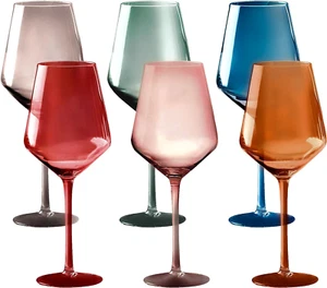 Luxury Colored Goblet Wine Glasses Set of 6 - Unique Hand Blown Drinkware - Picture 1 of 12