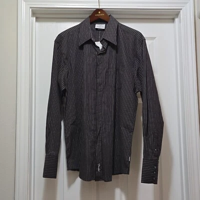 Fender Black White Pin Stripe Button Up Long Sleeve Cotton Graphic Shirt Men's L - Image 1 of 4