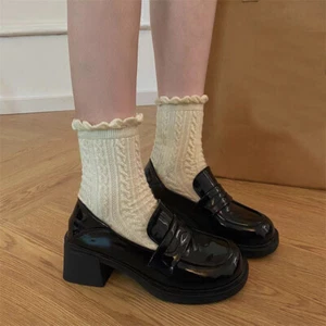 Japanese School JK Uniform Shoes Faux Leather Slip On Loafers Casual Shoes - Picture 1 of 8
