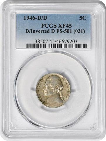 1946-D/D Jefferson Nickel D/INV D FS-501 EF45 PCGS Cover