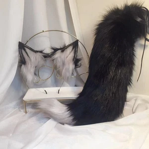Black Wolf Cat Ear Anime Beast Ear Tail Fox Ear Headband Halloween Cosplay - Picture 1 of 10