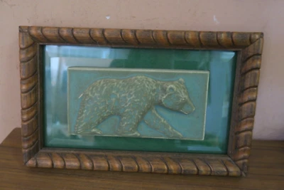 古董波斯蓝色釉面卡尚石器熊瓷砖7英寸x4英寸伊兹尼克雕塑 — 第 1/4 张图片