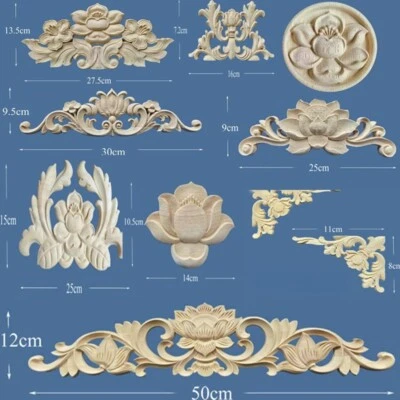 1pc Lotus Flower Wood Carved Applique Unpainted Furniture Moulding Decals - Image 1 of 3
