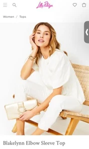 NWT Lilly Pulitzer Ivory Cream Satin Blakelynn Elbow Puff Sleeve Top Blouse Sz 6 - Picture 1 of 22
