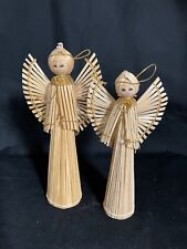Two Vintage Mid Century Straw Angel Christmas Tree or Tabletop Ornaments
