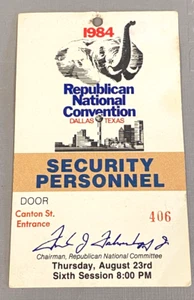 Vintage 1984 Republican National Convention Security Personnel Paper Ticket Pass - Picture 1 of 4