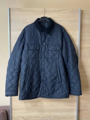 BARBOUR Mens Jacket Akenside model Navy Blue Quilted coat popper fasten size XL - Image 1 of 4