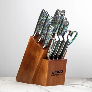 13-Piece Awabi Knife Block Set – Premium VG-10 Damascus Steel Knives - Picture 1 of 18