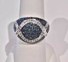 Blue And White Diamond (.60)  Ring, Platinum, .925 Sterling Silver, Size 8