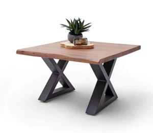 Couchtisch Wohnzimmertisch Akazie-massiv X-Form quadratisch walnuss lackiert 75  - Bild 1 von 6