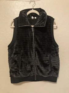 Cable & Guage XL Mock Neck Black Faux Fur Vest Jacket Super Soft Plush - Picture 1 of 13